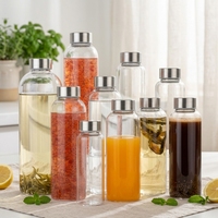 Bouteille d'eau en verre de qualité alimentaire multi-tailles avec couvercle en acier inoxydable, bouteille réutilisable pour café froid et jus
