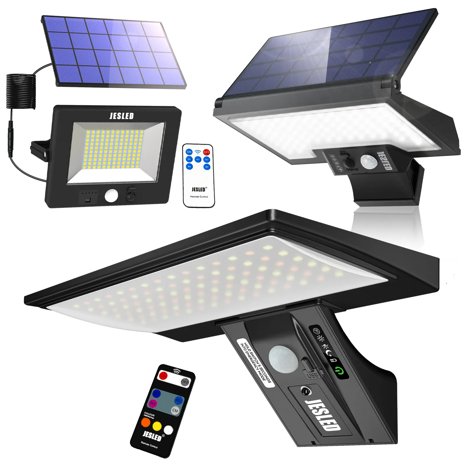 JESLED LED Solar Spot Lights with Motion Sensor Battery Replaceable Solar Flood Lights Solar Lamp
