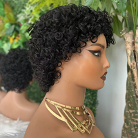 Perruque Courte Bouclée Pixie Cut en Cheveux Humains, Sans Lacet Frontal, Faite à la Machine, Perruque Colorée en Cheveux Humains pour Femmes Noires