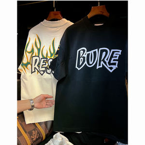 <span class=keywords><strong>T</strong></span>-<span class=keywords><strong>Shirt</strong></span> Oversize da Uomo Streetwear Personalizzata in <span class=keywords><strong>Cotone</strong></span> 100% con Grafica di Fiamme Stampata in Serigrafia Effetto Distressed e Taglie Forti - Product Image 3