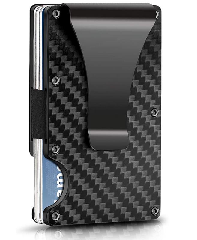 Бумажник из углеродного волокна с зажимом для денег-RFID-Блокировка-тонкий металлический бумажник