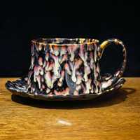 Cangkir Kopi Keramik Vintage Dehua Wabi-Sabi Mewah Ringan Buatan Tangan dengan Tampilan Menawan, Hasil Pembakaran Tungku, Dilengkapi Piring Saji dari Batu Keramik