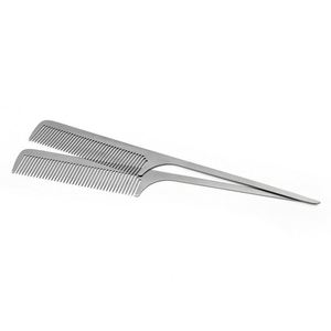 Peine de Metal con Grabado Láser de Logotipo para Barbería y Peluquería, Peine de Acero Inoxidable Plateado con Cola de Rata, Peines para Trenzas - Product Image 4