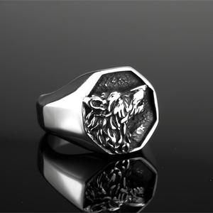 Men's Stainless Steel <b>Ring</b> Wolf Head Embossed Hip Hop Style Animal Geometric Design Gift Jewelry - Product Image 1