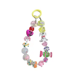 2024 new products Small Fresh Keychain Pendant Diy Phone Case Transparent Beaded Bracelet For Mobile Phone cellphone chains