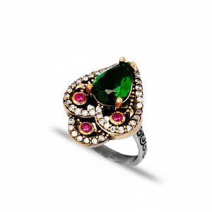 Pear <b>Emerald</b> CZ Ottoman <b>Silver</b> Authentic <b>Ring</b> Ottoman Style Popular Charm Wholesale Handmade Turkish Jewelry - Product Image 2