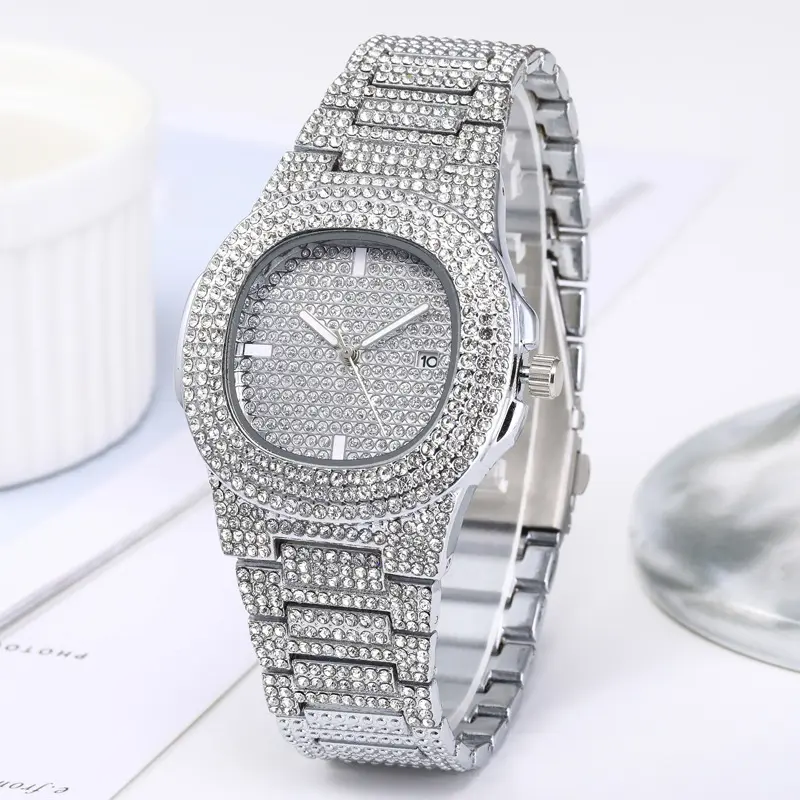 Hot sell Luxury diamond iced out gold plated stainless steel quartz men wrist watch