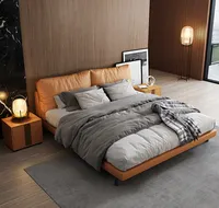 Деревянная Скандинавская кровать из натуральной кожи по заводской цене, роскошные современные кровати с хранилищем