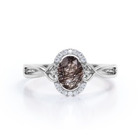 Ensemble de bijoux en argent sterling 925, luxe léger, quartz rutilé ovale, plaqué rhodium, bague