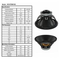 HD18TBW100 Enceinte Audio Professionnelle Active DJ Basse, Haut-Parleur Ferrite 18 Pouces, Subwoofer Amplifié