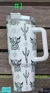 Tazze Termiche <span class=keywords><strong>Western</strong></span> Cow in Acciaio Inox 40 con 9 Colori, Stampa Elegante di Cactus del Far West, Tazze da Viaggio con Manico - Product Image 2