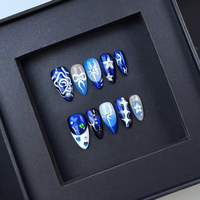 Ongles artificiels en acrylique de luxe sur mesure, de haute qualité, faits à la main, à couverture complète, forme amande, avec diamants colorés