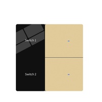 Nouveau design Interrupteur intelligent Tuya 2 voies avec affichage LED du nom sur le panneau 600W Plaque frontale en verre doré Modification du nom de la pièce MQTT Home Assistant