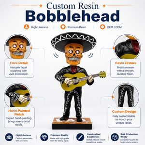 Figura de recuerdo de resina personalizada, realista, del Día de Muertos, estilo Mariachi, con sombrero y guitarra pintados a mano - Product Image 1