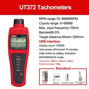 Tachymètre numérique sans contact UT372 10-99999 tr/min, mesureur de vitesse laser, fabriqué en Chine continentale - Product Image 2