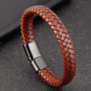 Waterproof Stainless Steel Clasp Genuine <strong>Leather</strong> <strong>Bracelet</strong> for Men - Product Image 1