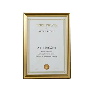 Vendita calda vendita calda moderna di lusso in oro A4 cornice per certificato fotografico in plastica per montaggio a parete o Display da tavolo