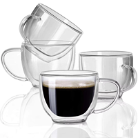 Tasses à café et à thé en verre borosilicate à double paroi soufflé à la main de 200 ml, isolées, résistantes au lave-vaisselle, transparentes, pour adultes