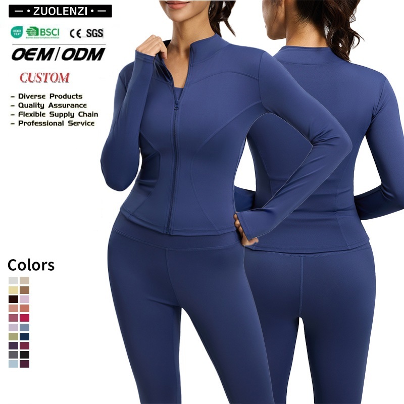Wholesale Custom Womens Tight Yoga Wear Stand Collar Slim Fit Zipper Yoga Jacket Fitness Running Sports Yoga Top for Women