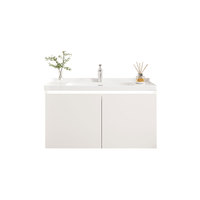 Meuble-lavabo de salle de bain moderne de haute qualité avec miroir LED, résistant à l'eau, éco-responsable, vasque en pierre, finition laquée
