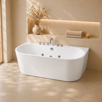 Baignoire balnéo ovale murale avec robinet à poignée croisée et jets hydromassants multipoints 30x51 pouces