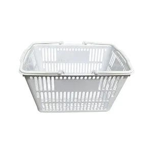 22L Gray Plastic Shopping Basket Portable Grocery Basket for Supermarket