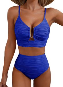 Ensemble de bikini taille haute couleur unie pour femme, maillot de bain sexy fendu style européen et américain, tenue de plage - Product Image 6