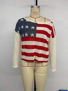 Produits les plus vendus personnalisés 2024 pull drapeau américain col rond chandails tricotés pour femmes - Product Image 4