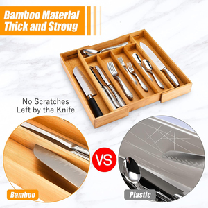 <span class=keywords><strong>Organisateur</strong></span> <span class=keywords><strong>de</strong></span> tiroir en bambou pour ustensiles <span class=keywords><strong>de</strong></span> cuisine, <span class=keywords><strong>organisateur</strong></span> <span class=keywords><strong>de</strong></span> couverts extensible avec 5 à 7 compartiments, grande boîte <span class=keywords><strong>de</strong></span> rangement - Product Image 4