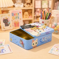 Boîte de rangement carrée en fer blanc à thème chat, étui cadeau métallique verrouillable avec impression personnalisée en relief pour cartes, puzzles et bonbons