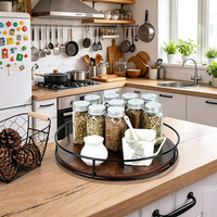 Plateau tournant Lazy Susan en bois de style vintage avec rail métallique flexible, multifonction, compatible lave-vaisselle, organisateur ovale pour la cuisine