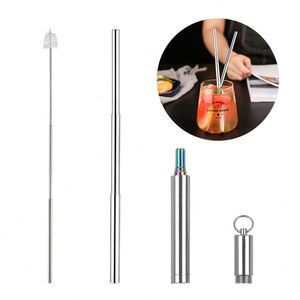 Cocktail <b>Metal</b> Collapsible <b>Straw</b> Foldable Reusable Stainless Steel <b>Straws</b> Set With Keychain - Product Image 1