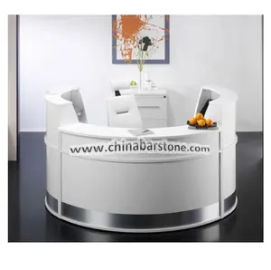 Balcão de recepção moderno, círculo branco redondo, circular, pequeno, design clínico, escritório, mesa dianteira