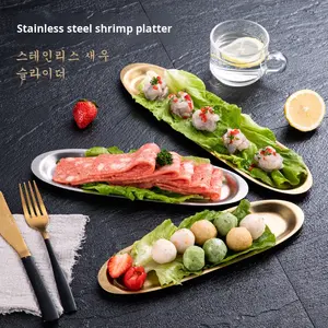 Plateau ovale durable en <span class=keywords><strong>acier</strong></span> inoxydable pour crevettes, boulettes de bœuf, sushis, barbecues, et snacks créatifs – Vaisselle de table pour fondue - Product Image 2
