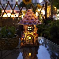 Maison de jardin féerique TSINYE en résine, maison champignon avec lumière solaire, statue d'extérieur pour la décoration du jardin, du patio, du balcon, cadeau d'anniversaire