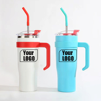 Tumbler Vakum Isolasi Stainless Steel 40oz dengan Gagang dan Sedotan, Mug Perjalanan Ramah Lingkungan untuk Pesta, Tahan Panas 24 Jam, Kotak Hadiah, untuk Aktivitas Luar Ruangan