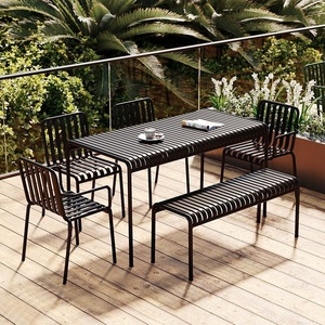 Set Tavolo e Sedie <span class=keywords><strong>da</strong></span> Esterno in Ferro Nero - Design Moderno Leggero per <span class=keywords><strong>Giardino</strong></span>, Villa, Cortile, Veranda, Hotel, Caffetteria - Product Image 1