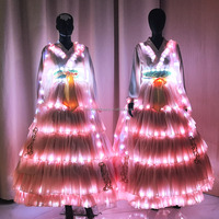 Robe chinoise ancienne en mousseline fluide pour femmes, style Hanfu, avec LED, pour événements nocturnes, carnaval, scène, cosplay, festival, spectacle