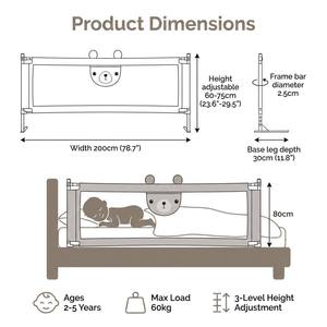Barrière <span class=keywords><strong>de</strong></span> sécurité réglable en maille pour <span class=keywords><strong>lit</strong></span> bébé et enfant, avec décoration ours 3D mignon, personnalisable OEM, vente chaude - Product Image 4