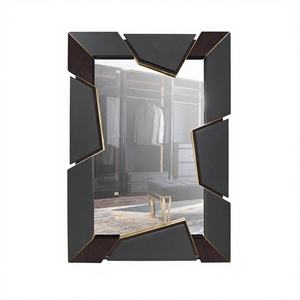 Espejo de Pared Rectangular Moderno Daphoco Thor de Latón y Madera con Detalles en Cuero para Dormitorio, Sala de Estar, Apartamento u Oficina, Estilo Vietnamita - Product Image 1