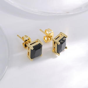 2024 Trendy 14K Gold Plated Fine <b>Stud</b> <b>Earrings</b> for Women <b>Black</b> Square Zircon Square <b>Earrings</b> - Product Image 1