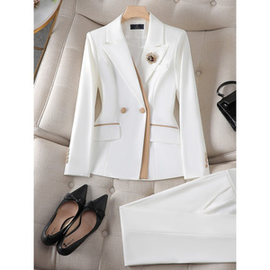 Women's White Suit Jacket Full Sleeve Satin Anti-Wrinkle Formal Wear For Wedding Commute Interview - Product Image 1