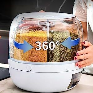 Round Dry Food 360 6-In-1 Rotating Plastic Grain Storage <b>Container</b> Cereal Dispenser for Home Kitchen - Product Image 4