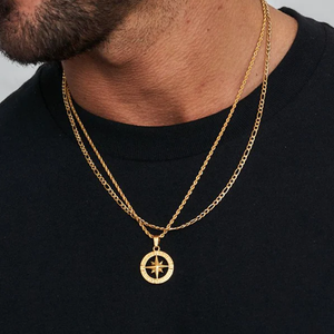 Conjunto de Joyería Personalizada, Collar con Colgante de Brújula <span class=keywords><strong>en</strong></span> Capas <span class=keywords><strong>para</strong></span> <span class=keywords><strong>Hombre</strong></span>, Cadena Cubana de Acero Inoxidable con Baño de <span class=keywords><strong>Oro</strong></span> PVD, <span class=keywords><strong>Gargantilla</strong></span> con Colgante de Brújula - Product Image 1