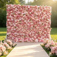 3D Großhandel Roll-up Blumenwand 8ft X 8ft Seiden-Kunstblumen Rosa Rosenwand Luxuriöse Dekorative Blumenwand-Kulisse