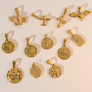 18K PVD Gold-Plated Stainless Steel Vintage <b>Charm</b> Pendant Collection: <b>Angel</b>, Cross, Airplane, Compass, Starfish, Crescent Moon\ - Product Image 4