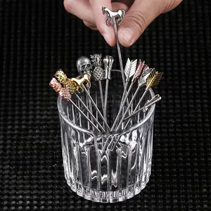 OUYADA Factory Bar Professional Tools Fruit Needle Accessories Design Skeleton Logo Stainless Steel Reusable Cocktail Picks