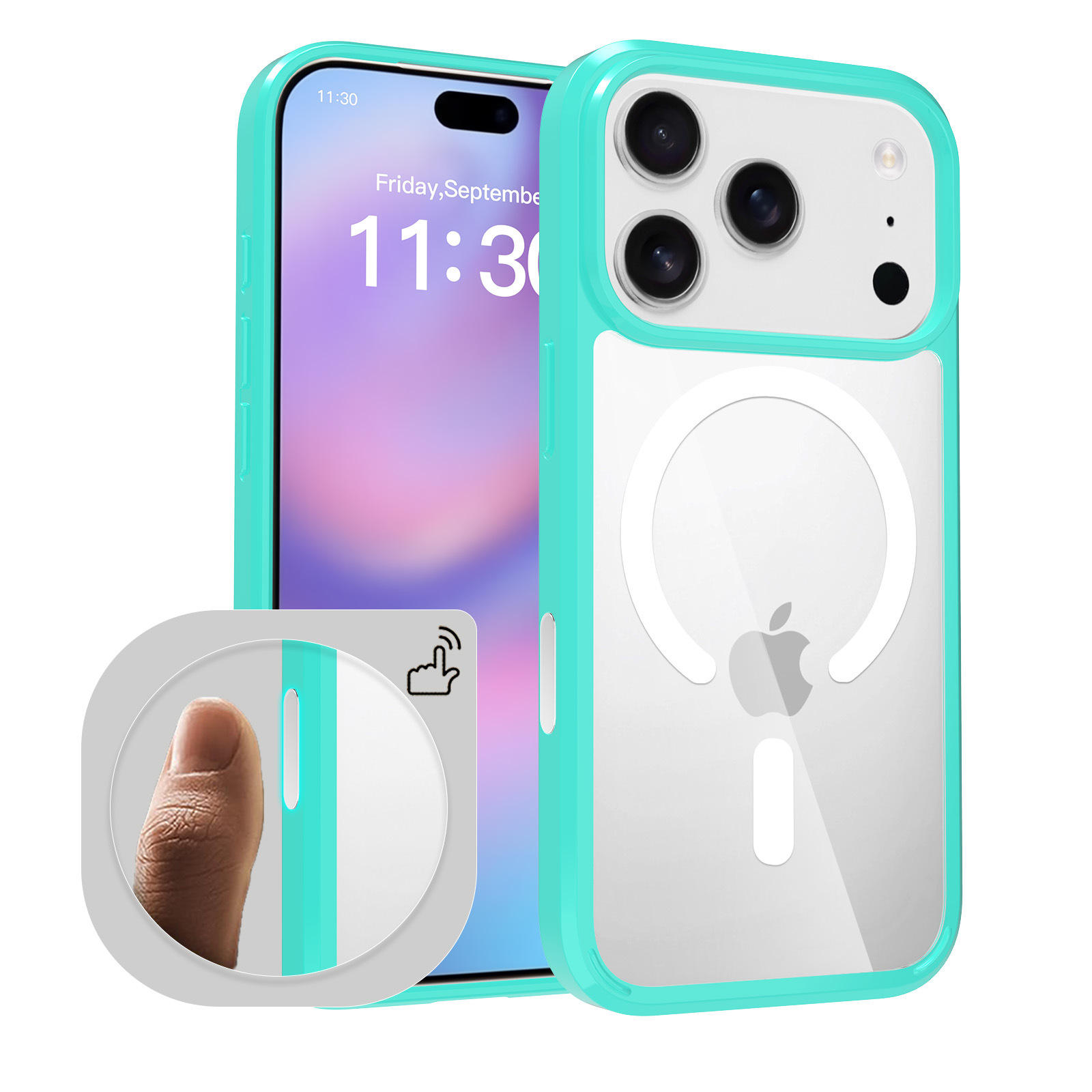 magnetic suction + button-green transparent