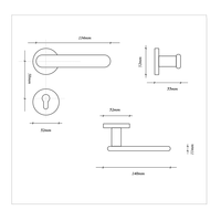 Serrure de porte dorée pour chambre à coucher, usage domestique intérieur, silencieuse, avec poignée symétrique pour porte en bois, barres de traction d'entrée, modèle Matrix