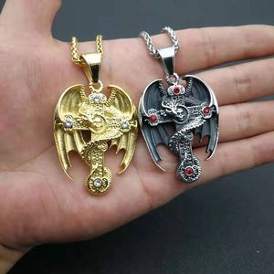 Men's Titanium Steel Dragon <b>Cross</b> Pendant Necklace Gold Plated Stainless Steel <b>Chain</b> Asymmetry Design Gift Jewelry - Product Image 4